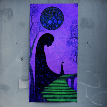 Katze auf der Mondtreppe - Poster