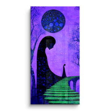 Katze auf der Mondtreppe - PVC-Bild glänzend