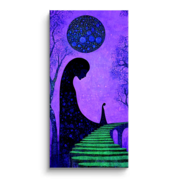Chat lune escalier - tableau PVC mat