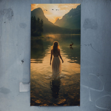 Ruhige Frau am See mit Spiegelung - Poster