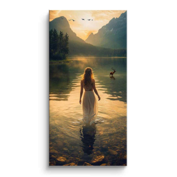 Serein lac femme reflet - tableau PVC mat