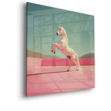 Blanco Unicorn rosa Platform - cuadro en vidrio acrílico