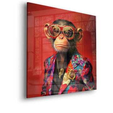 Retrato chic chimpancé - cuadro en vidrio acrílico
