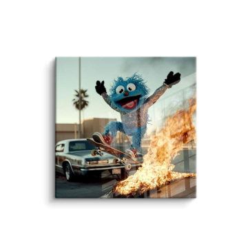 Coche persecución inspirado en Cookie Monster - cuadro PVC brillante