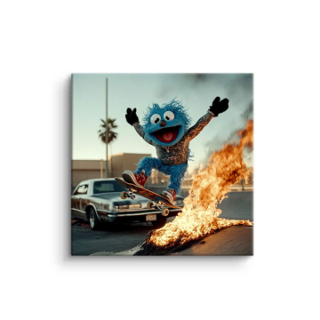 Coche persecución inspirado en Cookie Monster - cuadro PVC mate