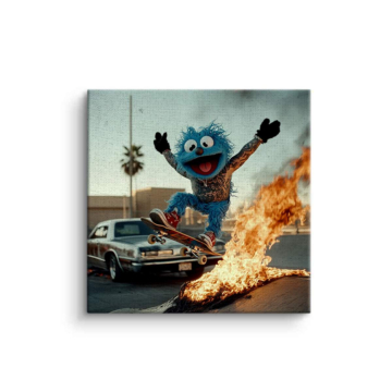 Cookie Monster Inspired Car Chase Canvas Art