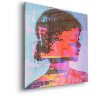 Profil kobiety w stylu glitch - obraz na szkle akrylowym