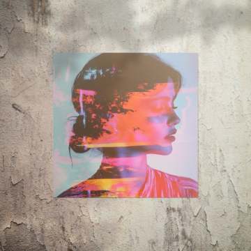 Profil kobiety w stylu glitch - plakat