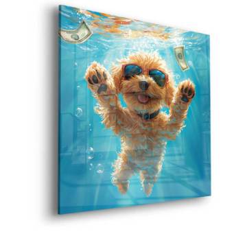Schwimmender Welpe unter Wasser - Acrylglasbild