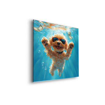 Schwimmender Welpe unter Wasser - Dibond-Bild matt