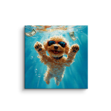 Schwimmender Welpe unter Wasser - Leinwandbild