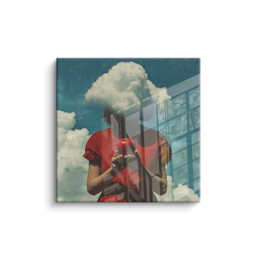 Retrato surrealista con cabeza de nube - cuadro PVC brillante