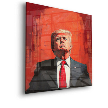 Portrait rouge inspiré de Donald Trump - tableau en verre acrylique