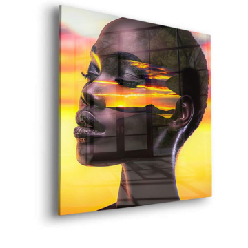 Frauenprofil bei goldenem Sonnenuntergang - Acrylglasbild