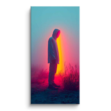 Silhouette néon à capuche - tableau PVC mat