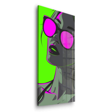 Neonowy okulary przeciwsłoneczne pop-artowy portret - obraz na szkle akrylowym