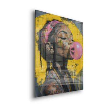 Portrait de femme bubble-gum - tableau en verre acrylique