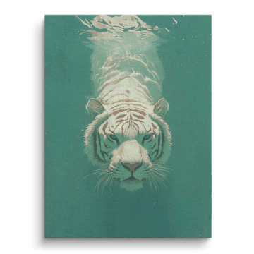 Tiger unter Wasser in Aquatönen - Leinwandbild