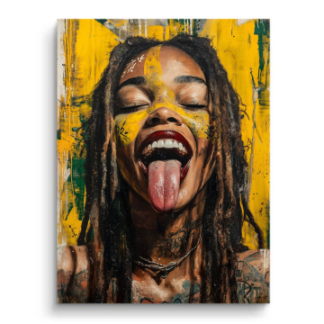 Lachende Frau mit Dreadlocks - PVC-Bild matt