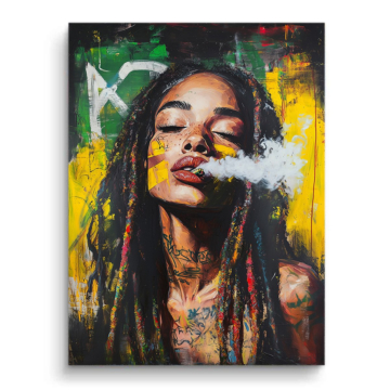 Rauchende Frau mit Dreadlocks - PVC-Bild matt