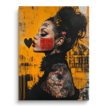Frau mit Liebesbrief-Tattoo - PVC-Bild matt