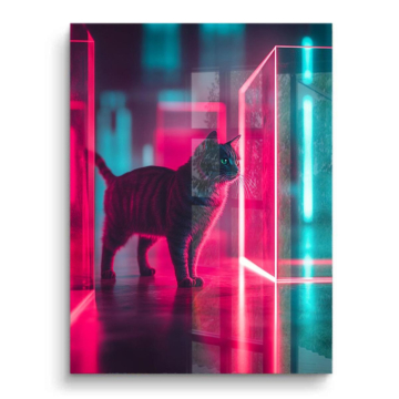 Gato neón door negro - cuadro PVC brillante