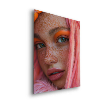 Pink Hair Freckled Beauty Dibond Matt Art