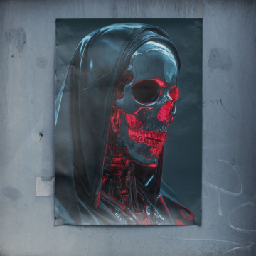 Neonowa cyberpunkowa czaszka - plakat