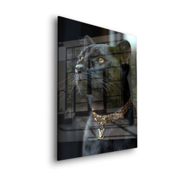 Schwarz Katze inspiriert von Louis Vuitton - Acrylglasbild