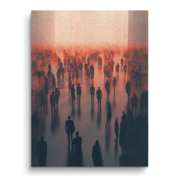Silhouettes de foule dans le brouillard - tableau sur toile