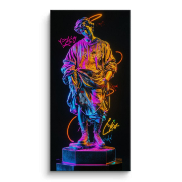 Neon Renaissance Statue Canvas Art