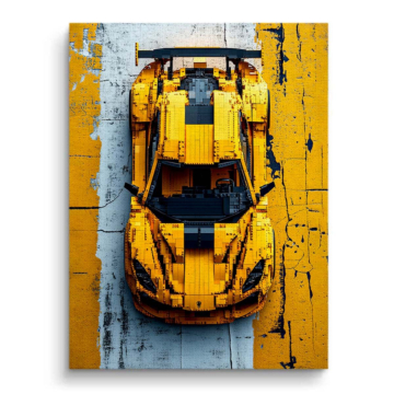 Gelber Rennwagen inspiriert von LEGO - Leinwandbild