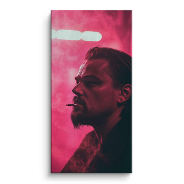 Portrait d’homme fumant sur fond rose - tableau sur toile