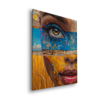 Rostro de mujer con bloques de color - cuadro Dibond mate