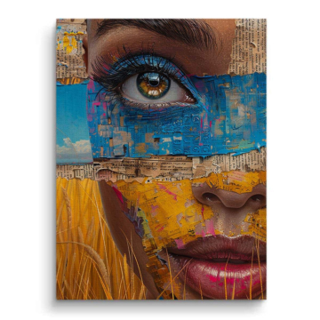 Visage de femme en blocs de couleur - tableau sur toile