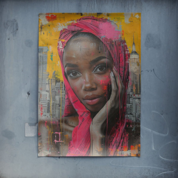 Chica urbana con capucha rosa - póster