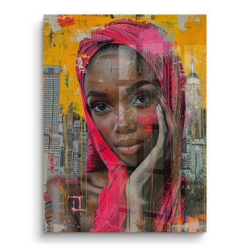 Jeune fille urbaine à capuche rose - tableau PVC brillant