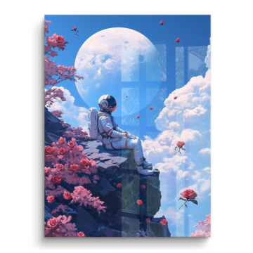 Astronaut im Mondgarten - PVC-Bild glänzend