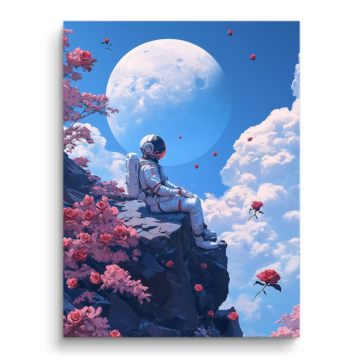 Astronaut im Mondgarten - PVC-Bild matt