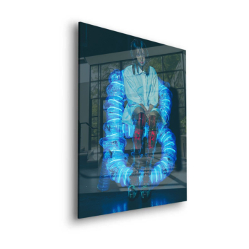 cyborg néon sur trône - tableau en verre acrylique