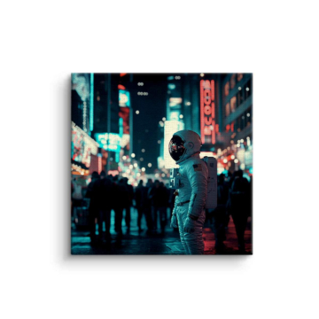 Astronaut in Neon City Canvas Art