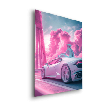 Lamborghini-Fahrt in pinker Traumlandschaft - Dibond-Bild matt