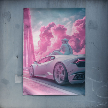 Lamborghini-Fahrt in pinker Traumlandschaft - Poster