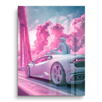 Lamborghini-Fahrt in pinker Traumlandschaft - PVC-Bild glänzend