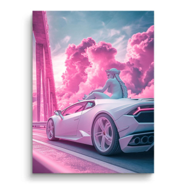 Lamborghini-Fahrt in pinker Traumlandschaft - PVC-Bild matt