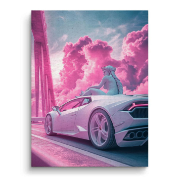 Lamborghini-Fahrt in pinker Traumlandschaft - Leinwandbild