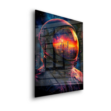 Astronautenhelm über der Stadt - Acrylglasbild