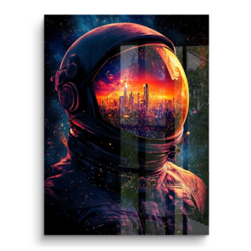 Astronauta ciudad casco - cuadro PVC brillante