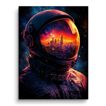 Astronautenhelm über der Stadt - PVC-Bild matt