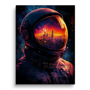 Astronauta ciudad casco - cuadro en lienzo